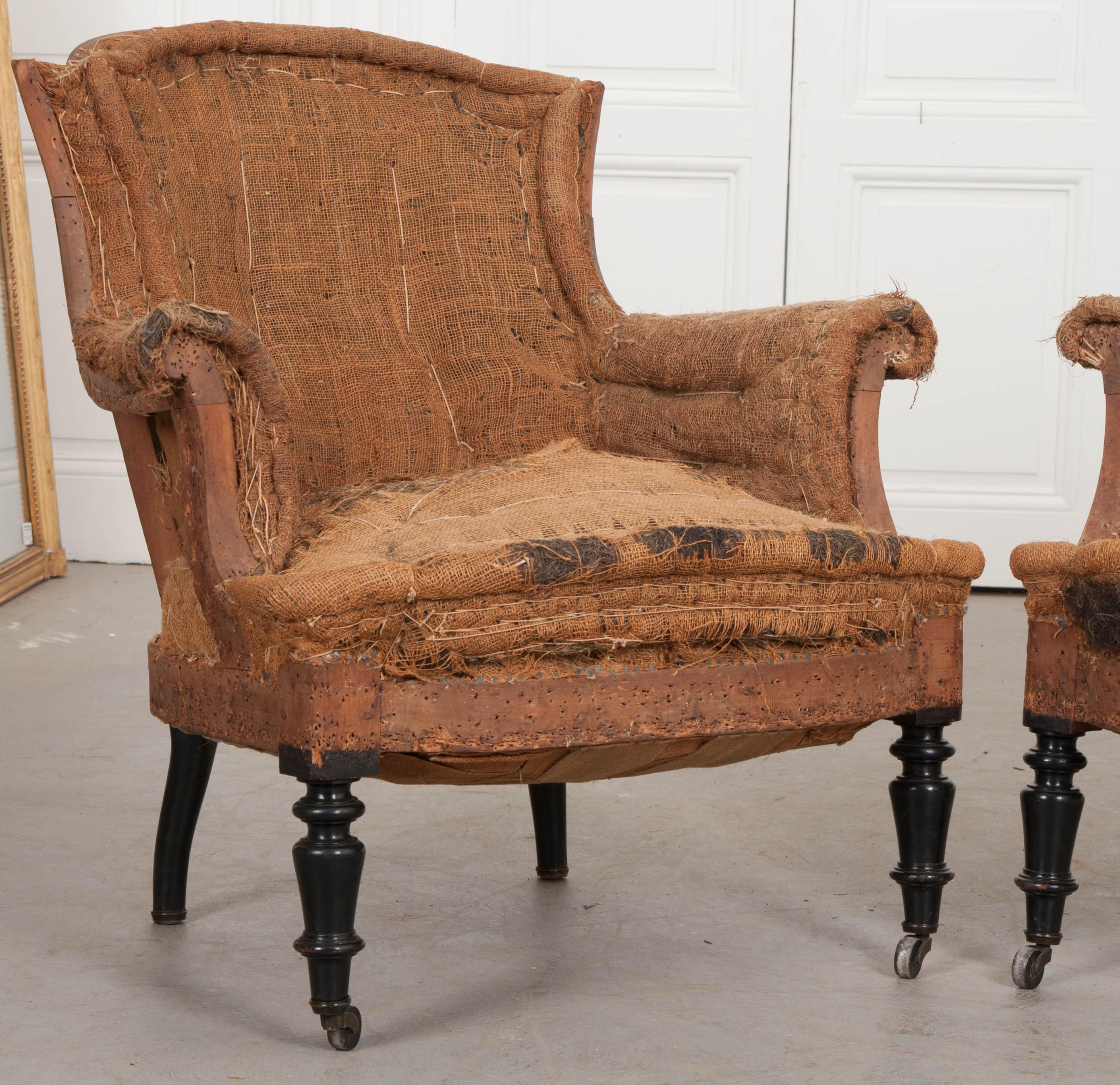 Pair of French 19th Century Structured Armchairs In Good Condition In Baton Rouge, LA