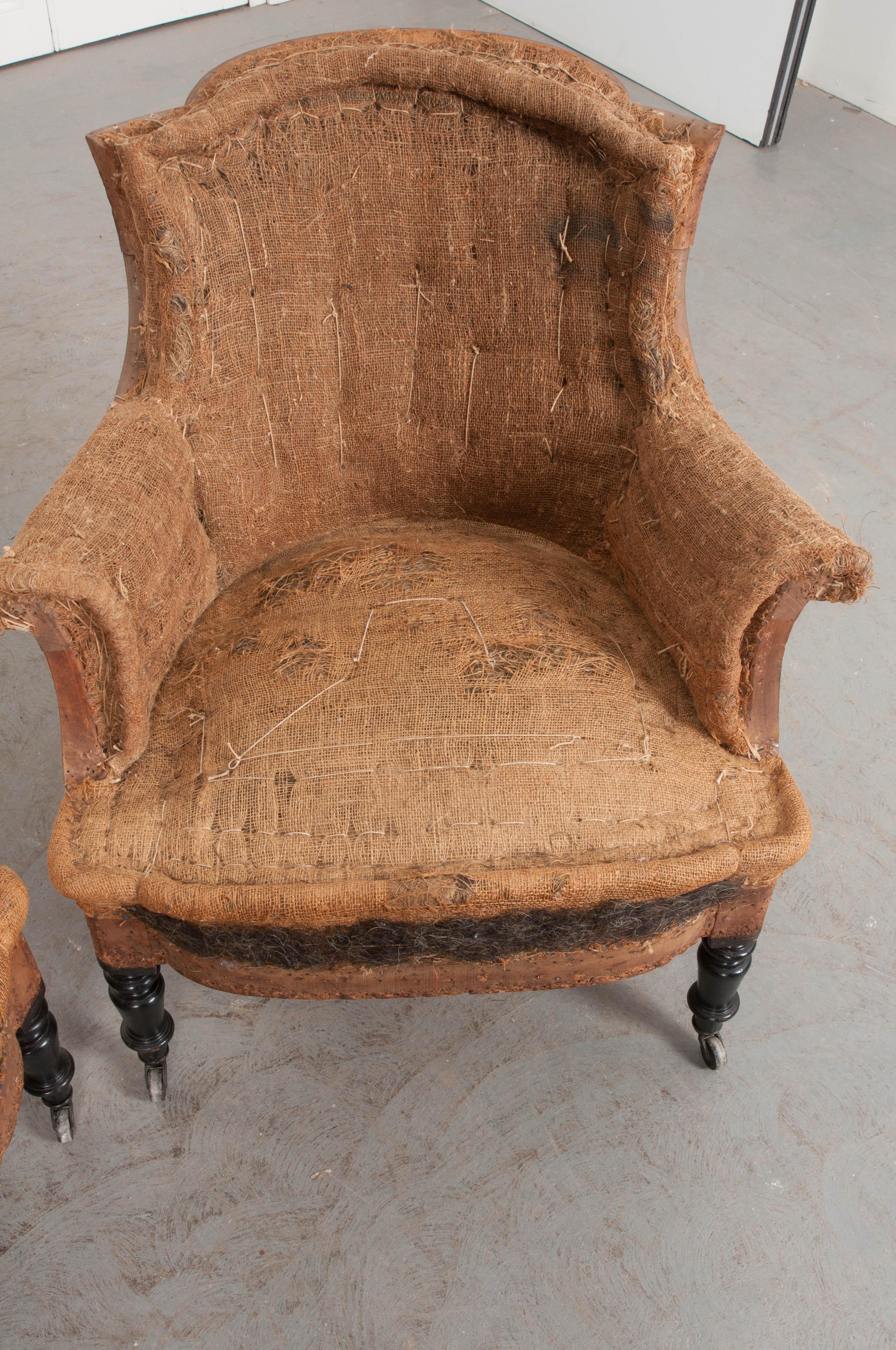 Hardwood Pair of French 19th Century Structured Armchairs