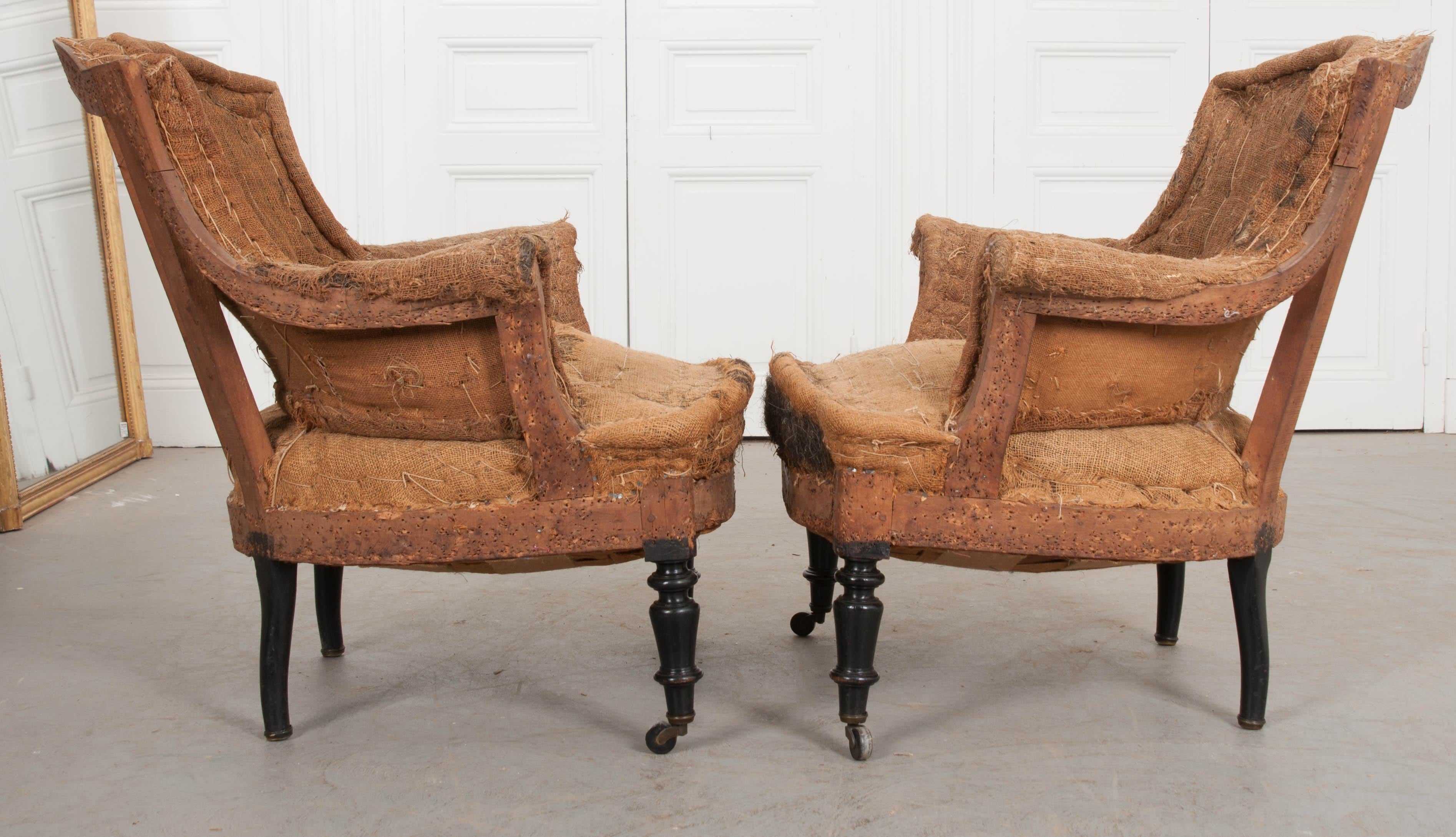 Pair of French 19th Century Structured Armchairs 4