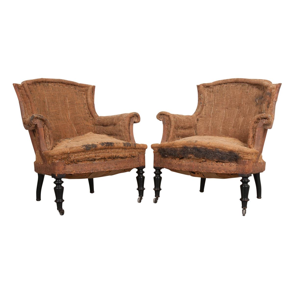 Pair of French 19th Century Structured Armchairs