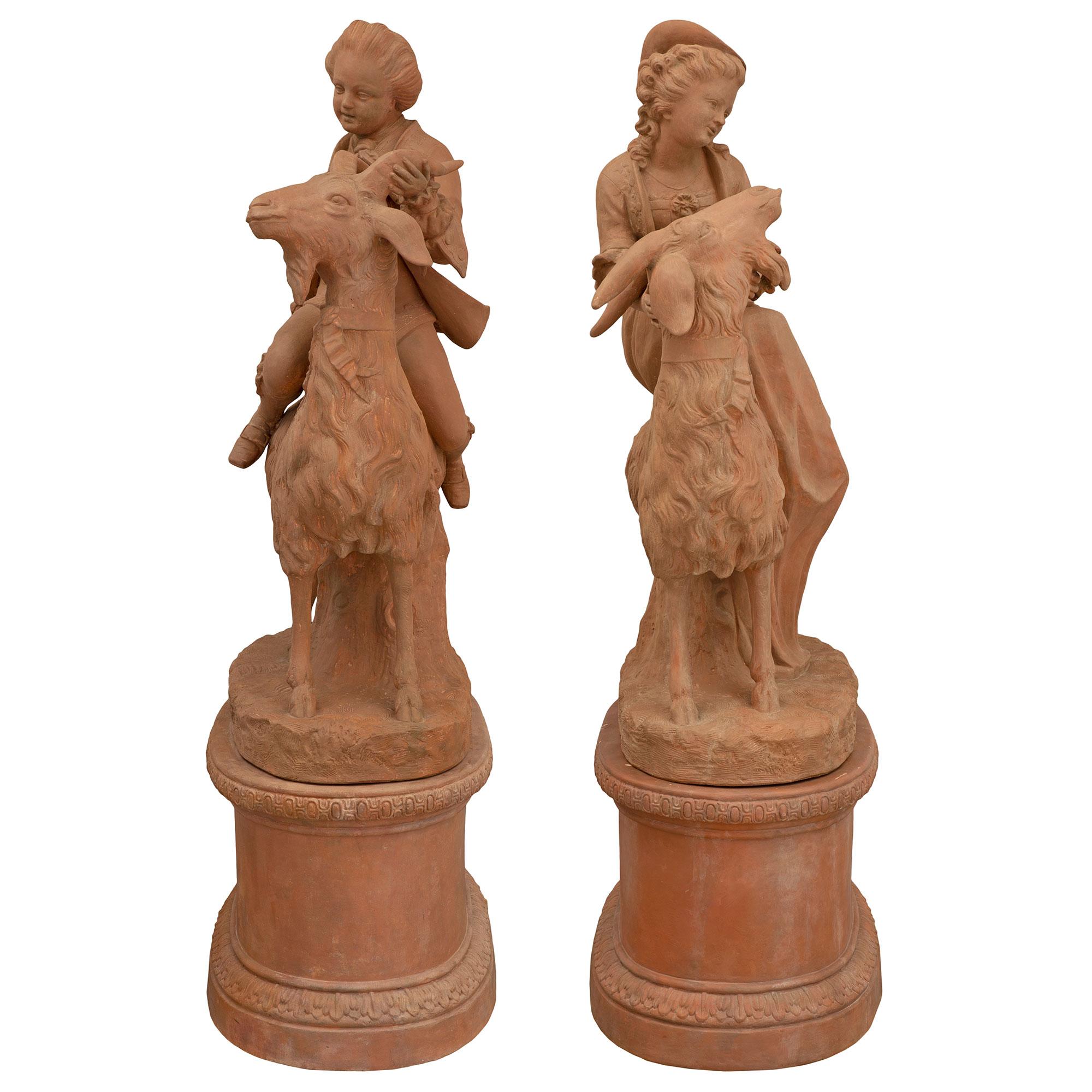 Pair of French 19th Century Terracotta Statues In Good Condition For Sale In West Palm Beach, FL