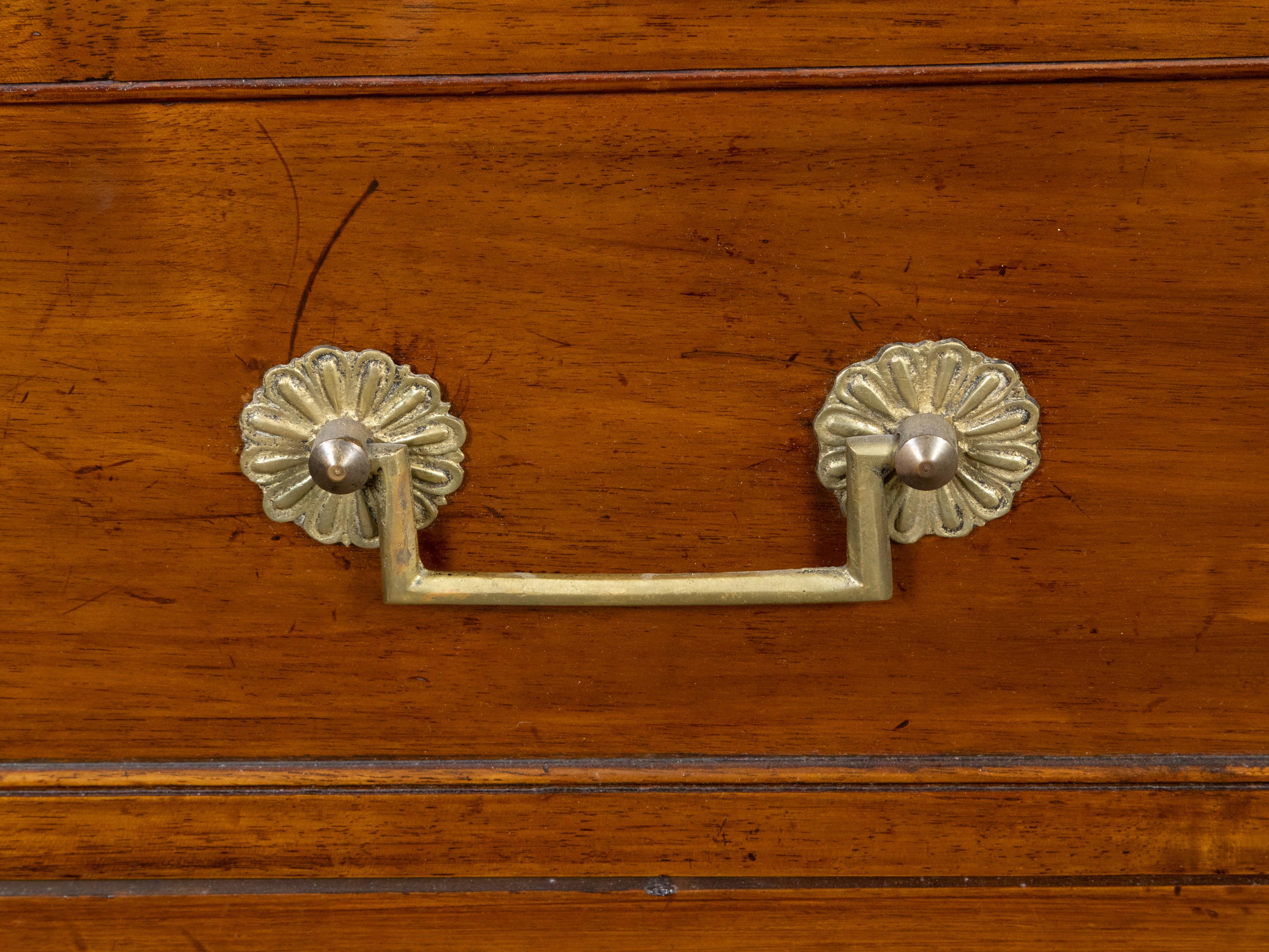 Pair of French 19th Century Three-Drawer Walnut Commodes with White Marble Tops For Sale 5