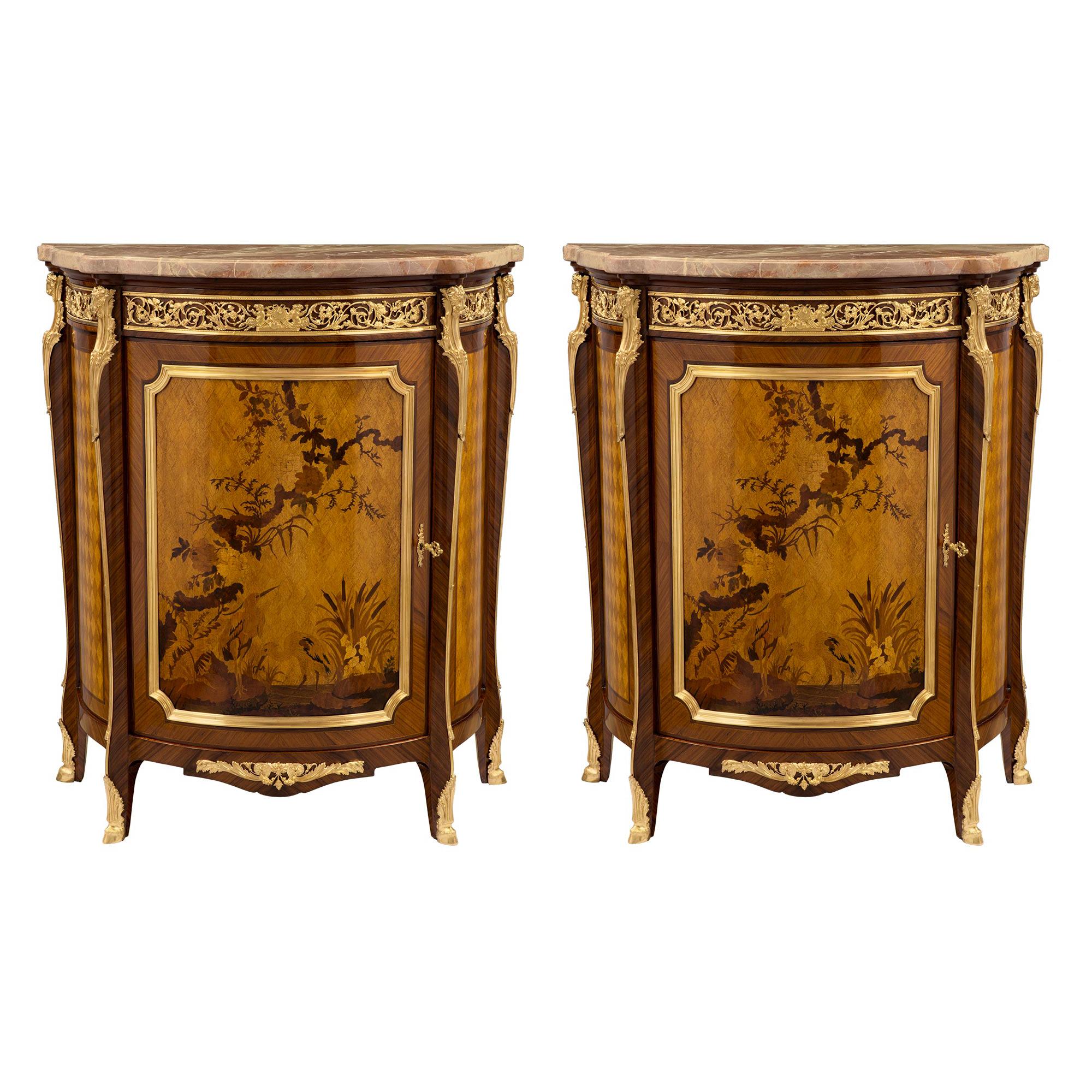 Pair of French 19th Century Transitional Style Tulipwood and Kingwood Cabinets For Sale