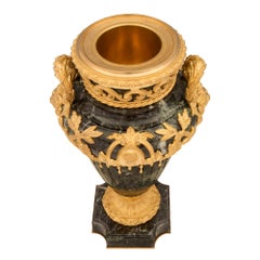 Pair of French 19th Century Vert de Patricia Marble and Ormolu Lidded Urns