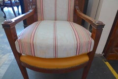Pair of French 19th Century Walnut Armchairs with Fabric and Leather Cushions