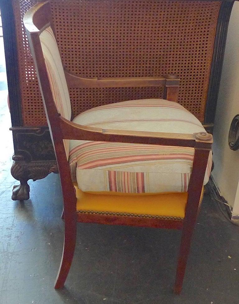 Pair of French 19th Century Walnut Armchairs with Fabric and Leather Cushions In Good Condition For Sale In Santa Monica, CA
