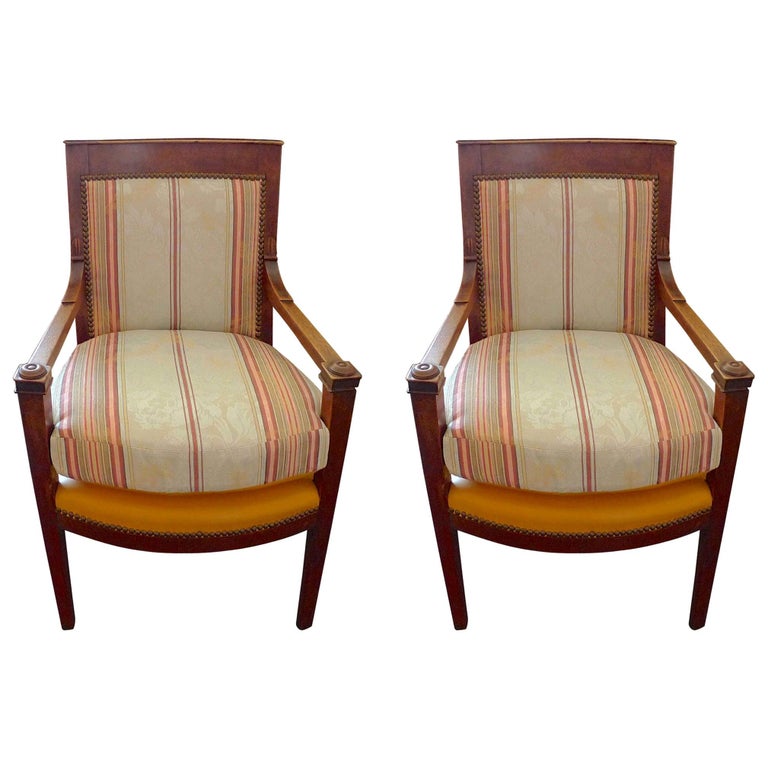 Pair of French 19th Century Walnut Armchairs with Fabric and Leather ...