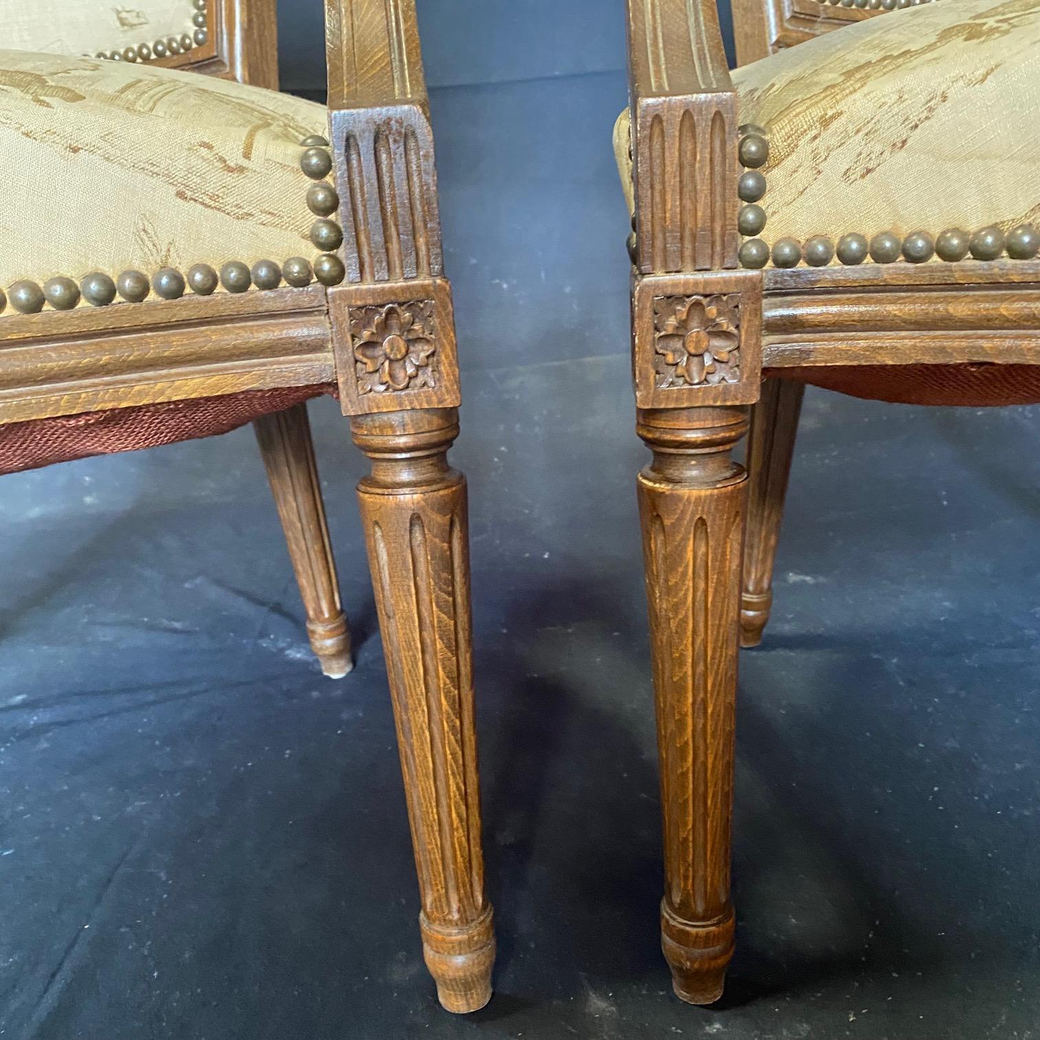  Pair of French 19th Century Walnut & Toile Louis XVI Fauteuils  For Sale 4