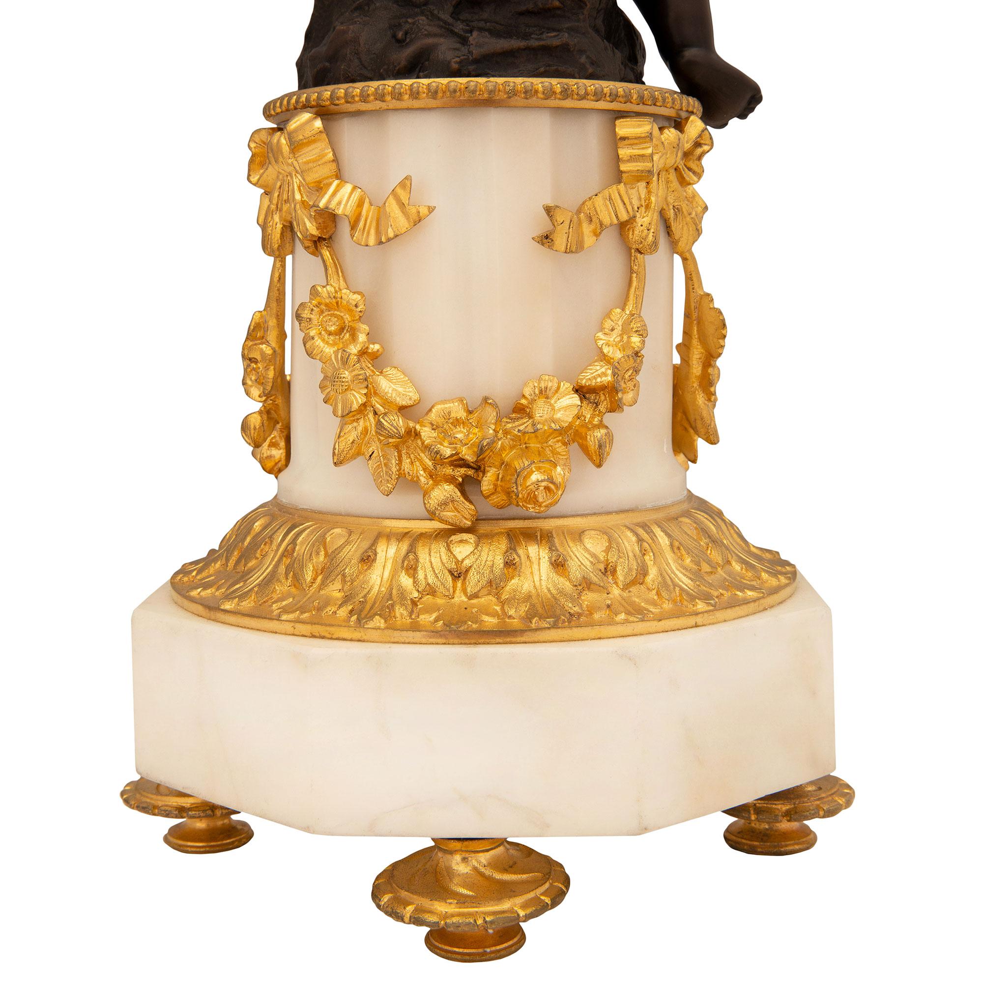 Pair of French 19th Century White Carrara Marble, Ormolu and Bronze Lamps For Sale 4