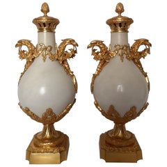 Pair of French 19th Century White Marble and Ormolu Cassolettes