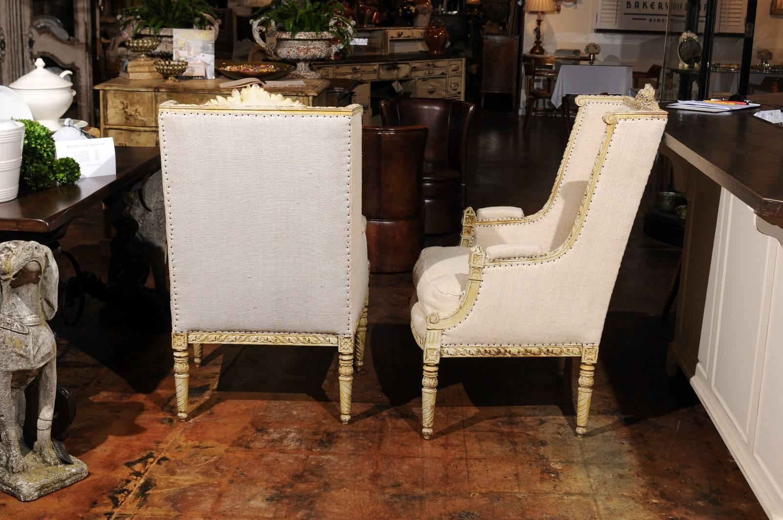Pair of French 19th Century Wingback Bergères Chairs with Richly Carved Décor 6