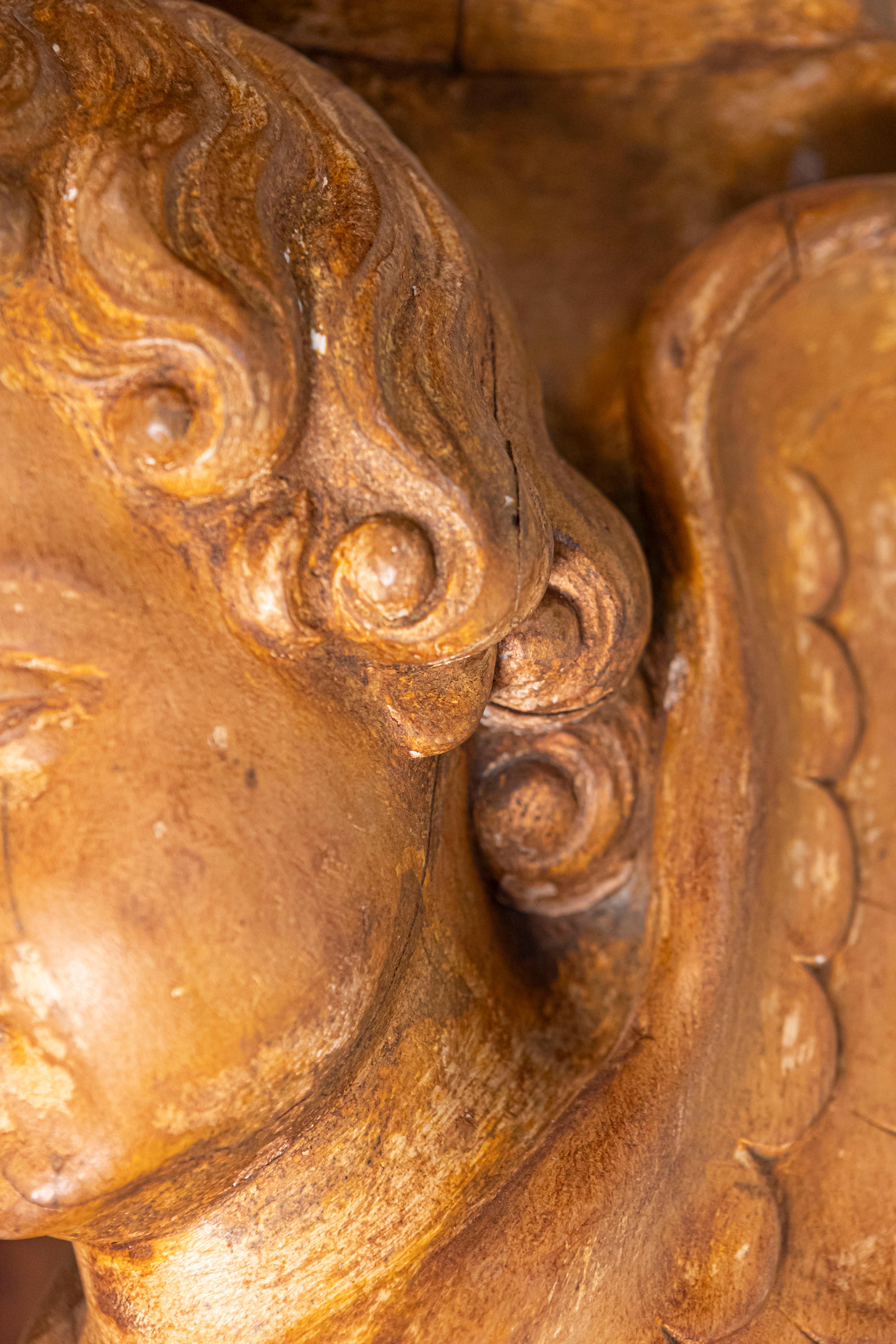 Pair of French 19th Century Wooden Wall Brackets with Carved Cherubs For Sale 3