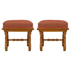 Pair of French 19th Charles X Style Burl Maple Benches