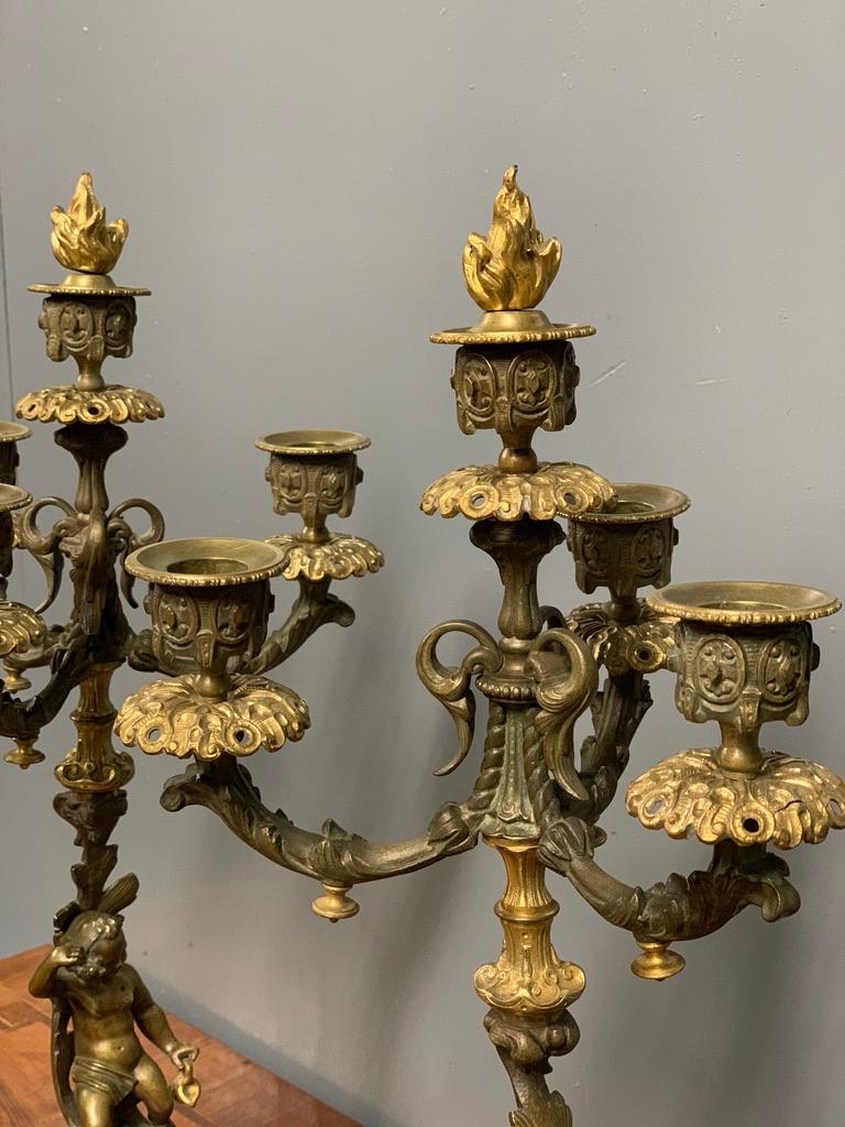 French 19th Century Gilt Bronze 3 Branch Candelabras with Candle Snuffers, Pair 7