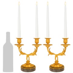 pair of French 19th Louis XVI st. Bleu Turquin marble and Ormolu candelabras