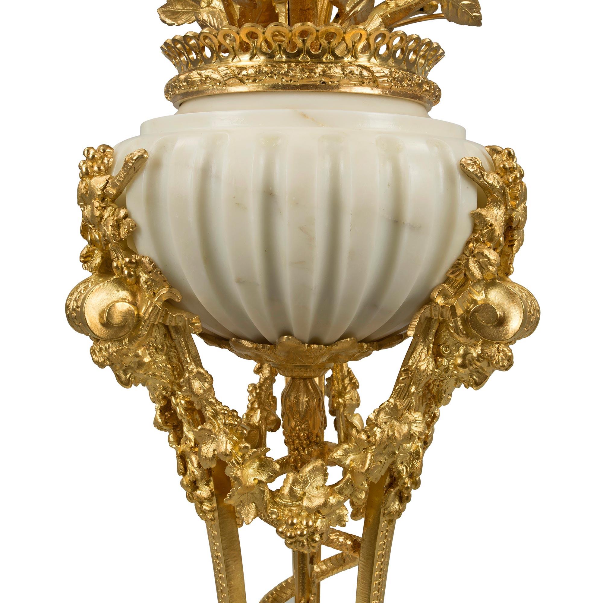Pair of French 19th Louis XVI St. Marble and Ormolu Lamps For Sale 1