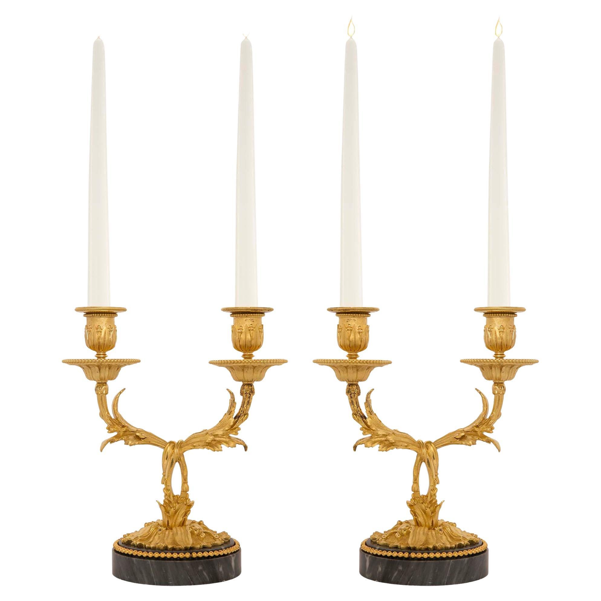 Pair of French 19th Louis XVI Style Blue Turquin and Ormolu Two-Arm Candelabras For Sale