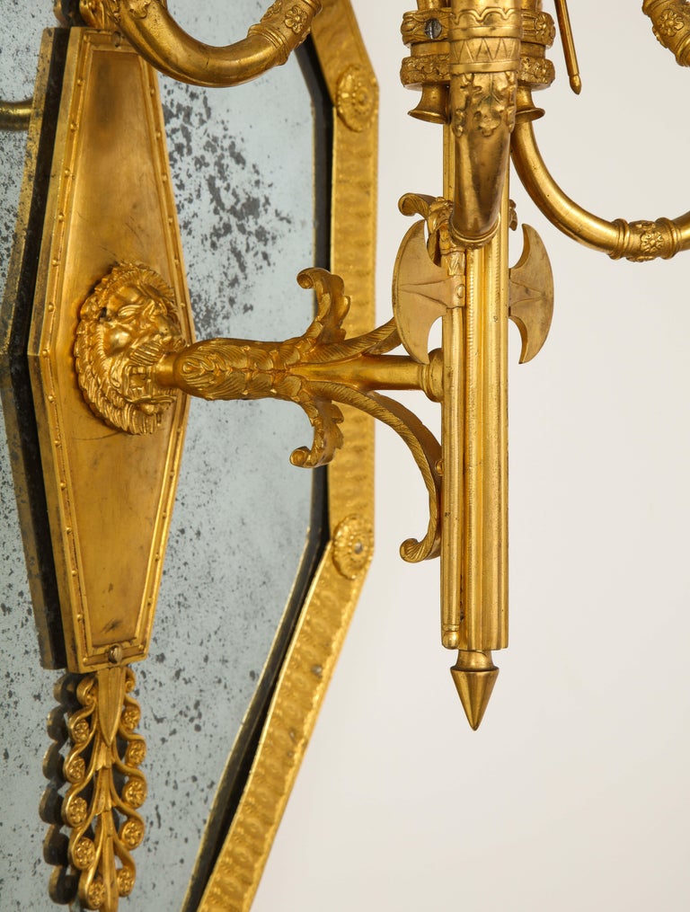 Pair of French 1st Empire Dore Bronze Mtd. 5-Arm Mirrored Sconces, Att. Thomire For Sale 12