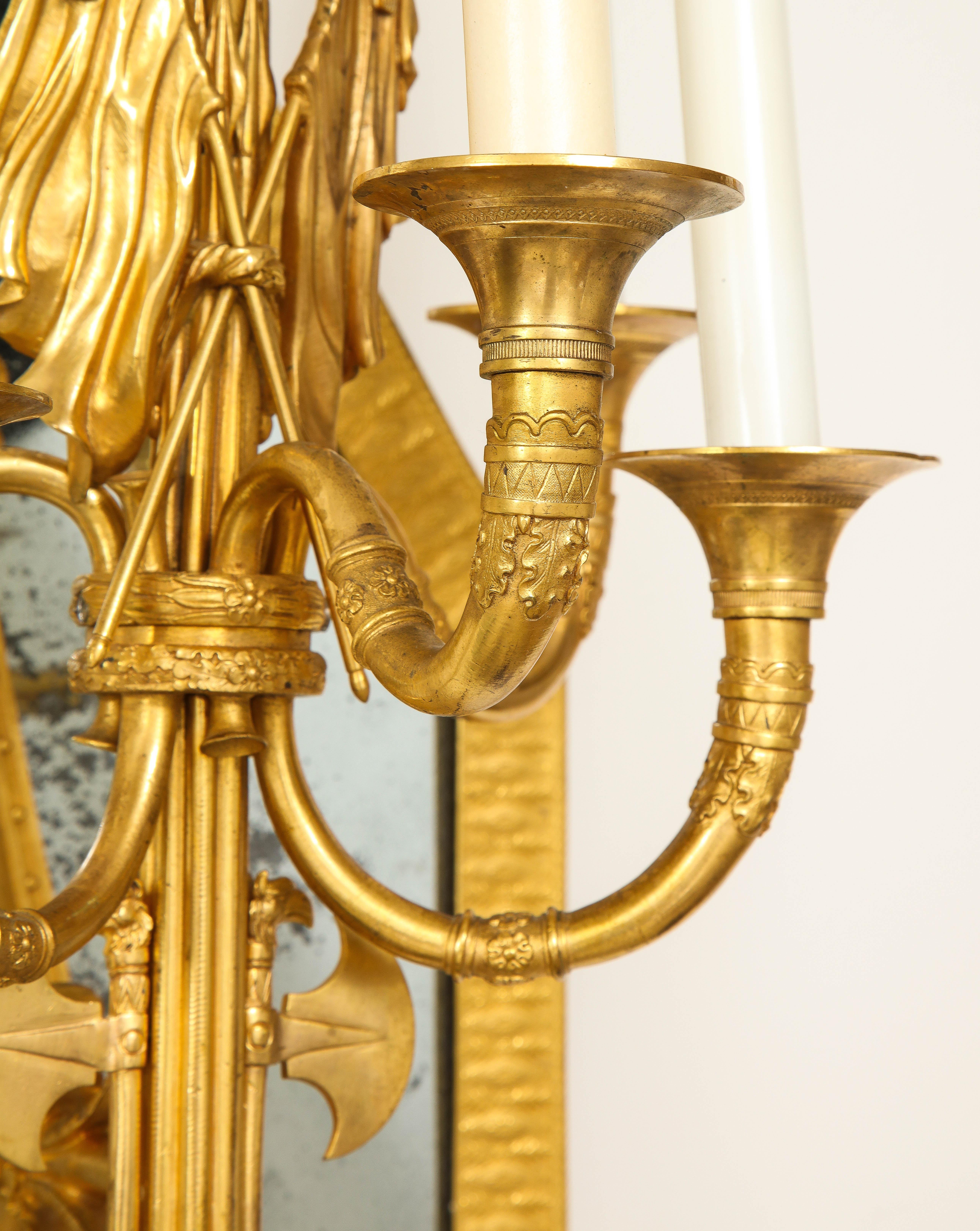 Pair of French 1st Empire Dore Bronze Mtd. 5-Arm Mirrored Sconces, Att. Thomire For Sale 13