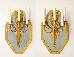 Pair of French 1st Empire Dore Bronze Mtd. 5-Arm Mirrored Sconces, Att. Thomire