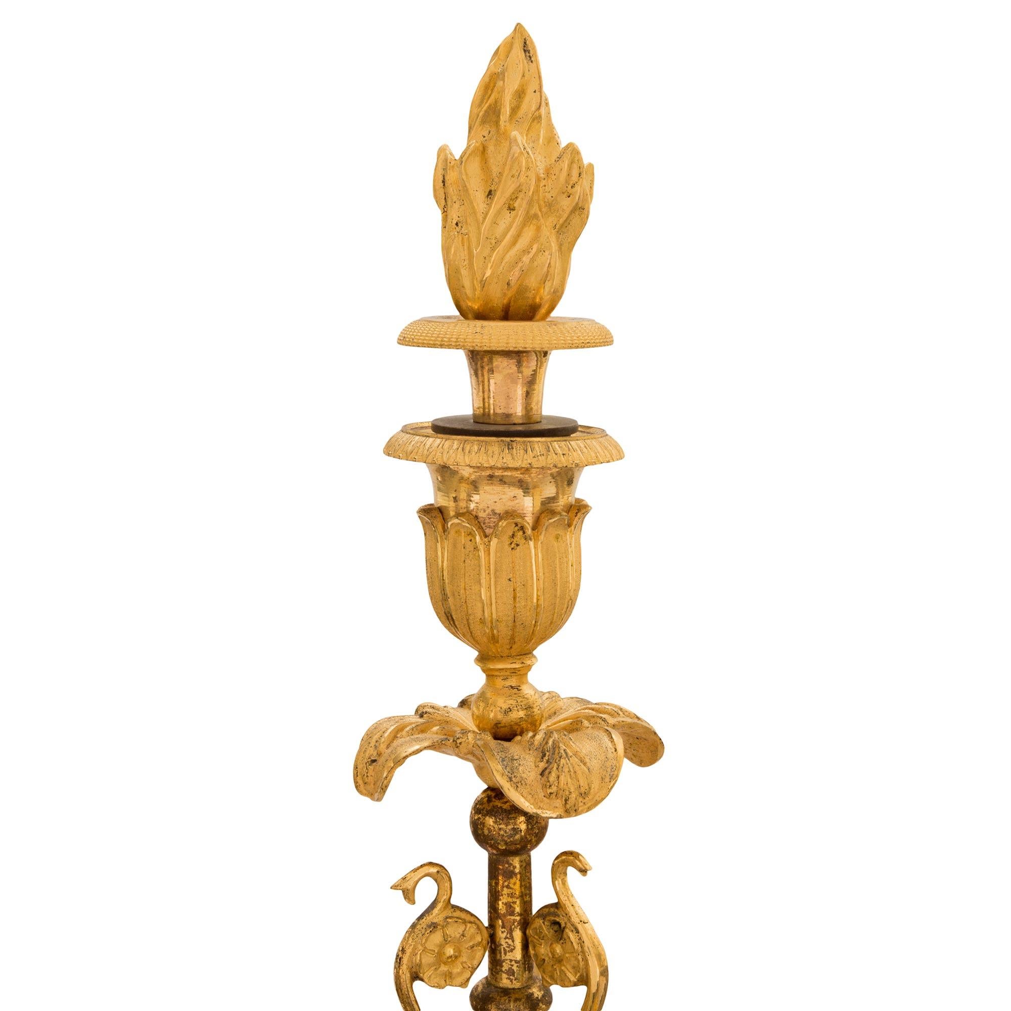 Pair of French 1st Empire Period Bronze and Ormolu Three-Light Candelabras For Sale 2
