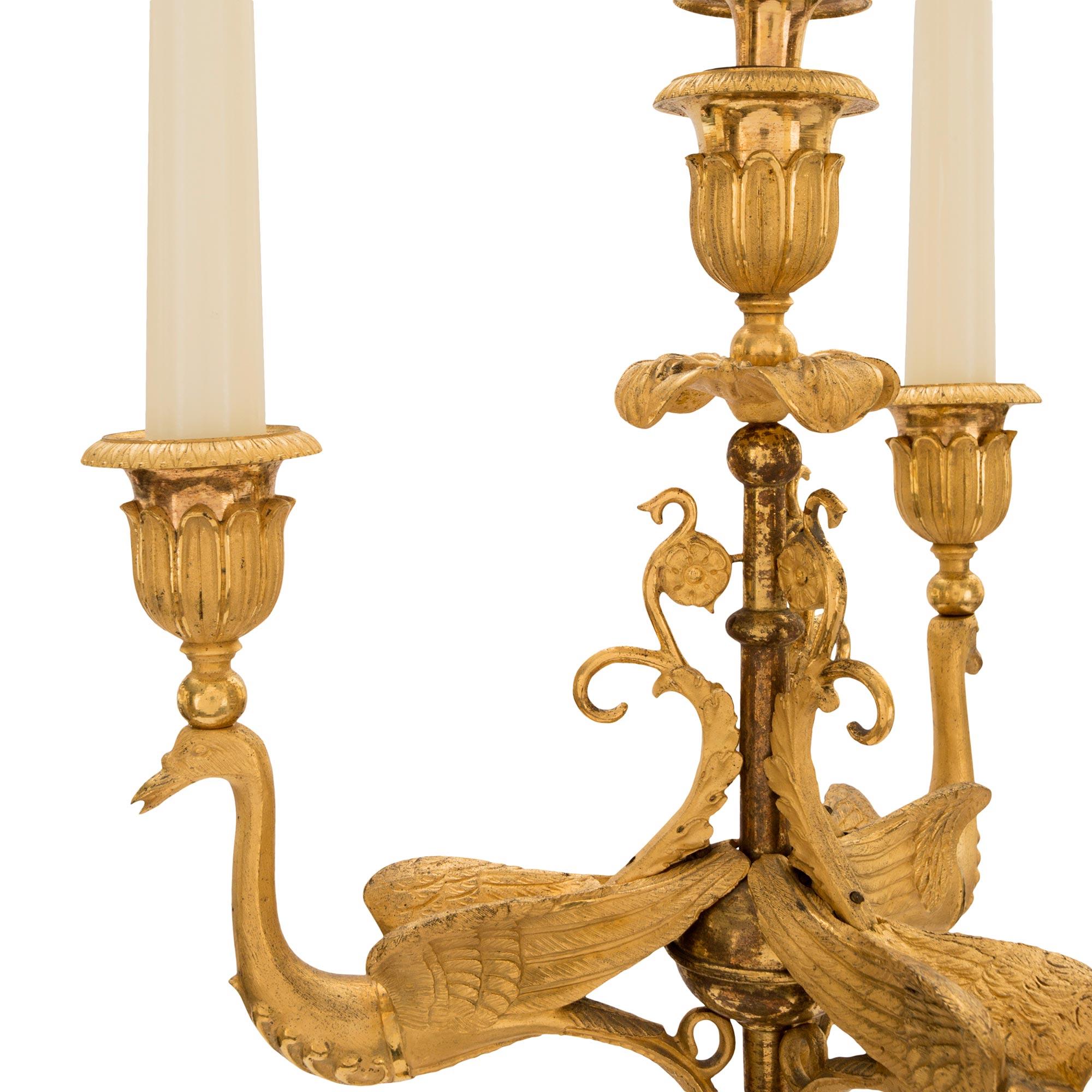 Pair of French 1st Empire Period Bronze and Ormolu Three-Light Candelabras For Sale 3