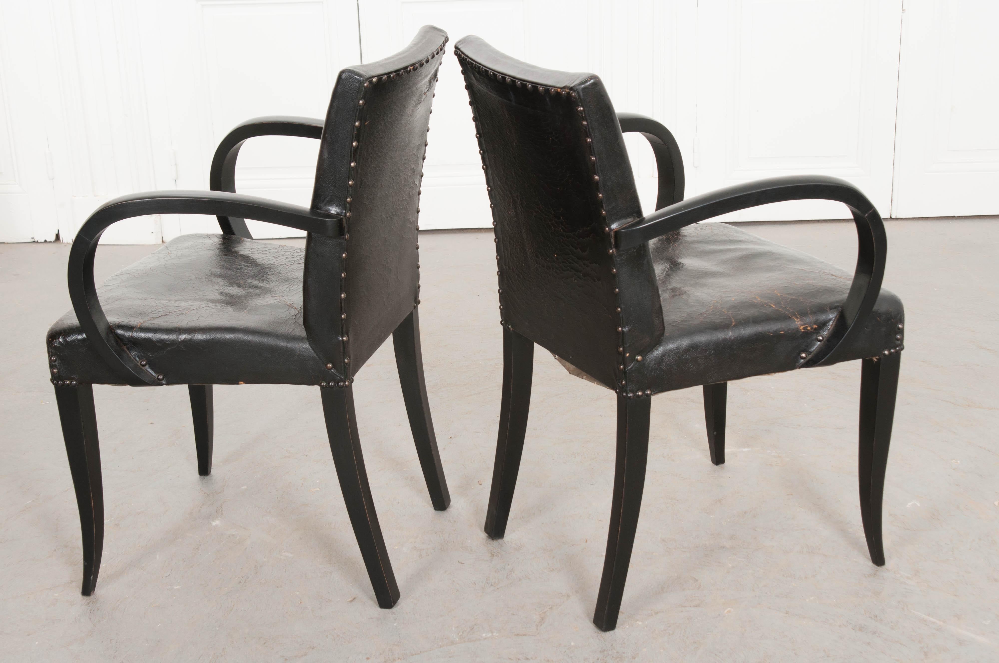 Pair of French 20th Century Ebonized Art Deco Armchairs 3