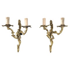Pair of French 20th Century Bronze Louis XV Sconces