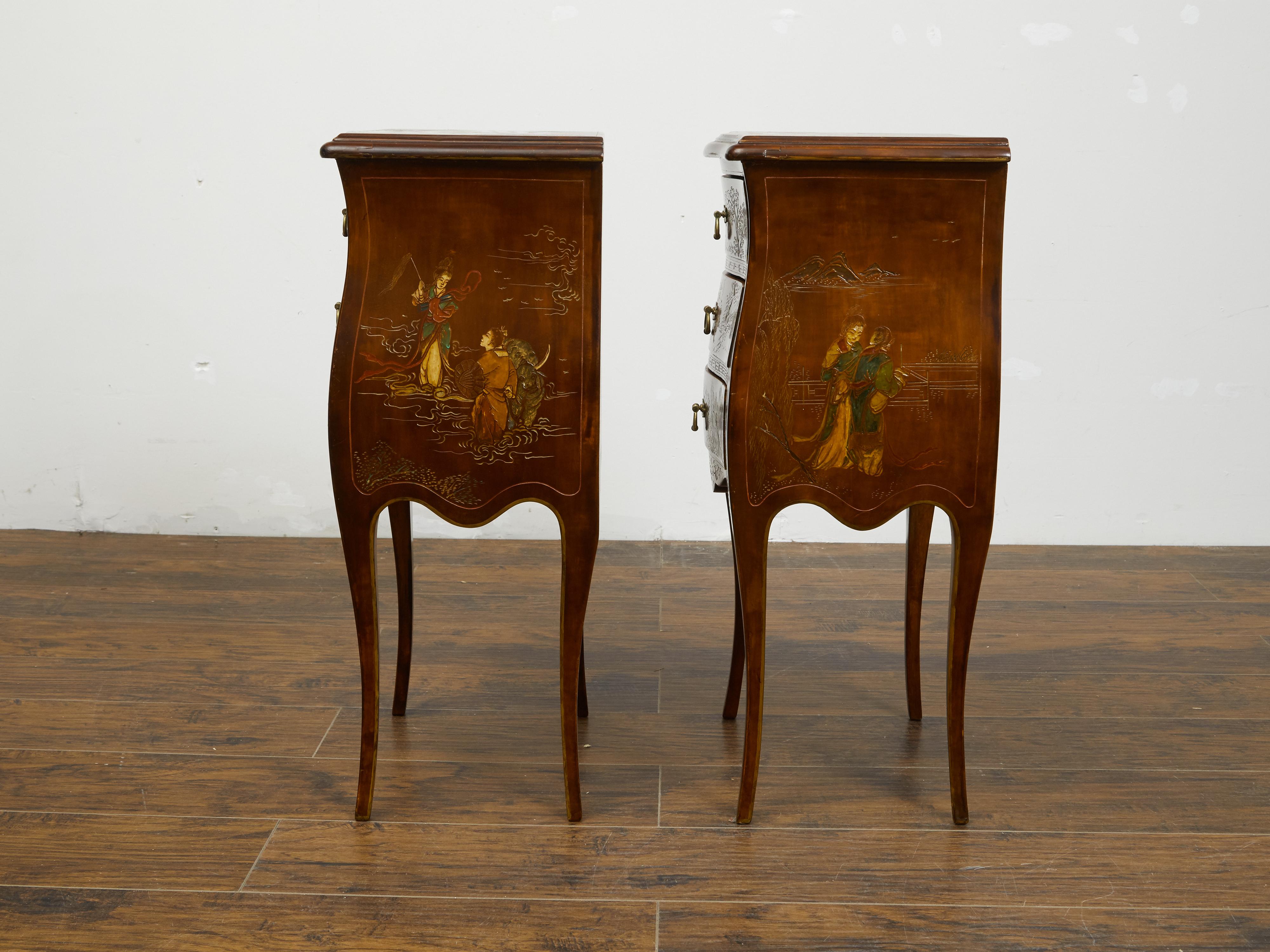 Pair of French 20th Century Chinoiserie Style Bedside Tables with Curving Legs 8