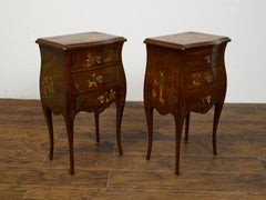 Pair of French 20th Century Chinoiserie Style Bedside Tables with Curving Legs