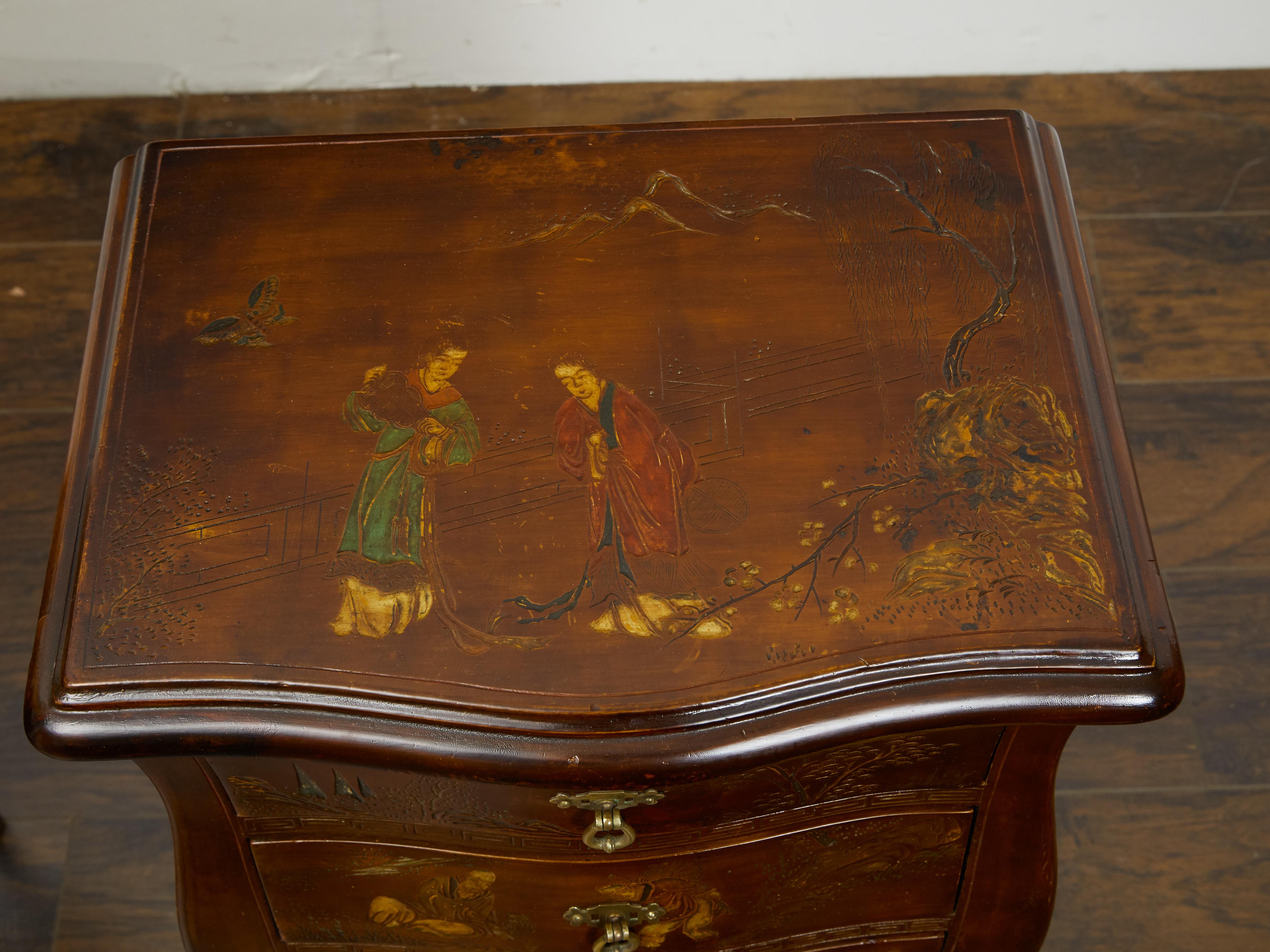 Pair of French 20th Century Chinoiserie Style Bedside Tables with Curving Legs In Good Condition In Atlanta, GA