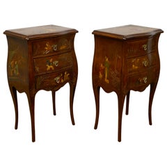 Pair of French 20th Century Chinoiserie Style Bedside Tables with Curving Legs