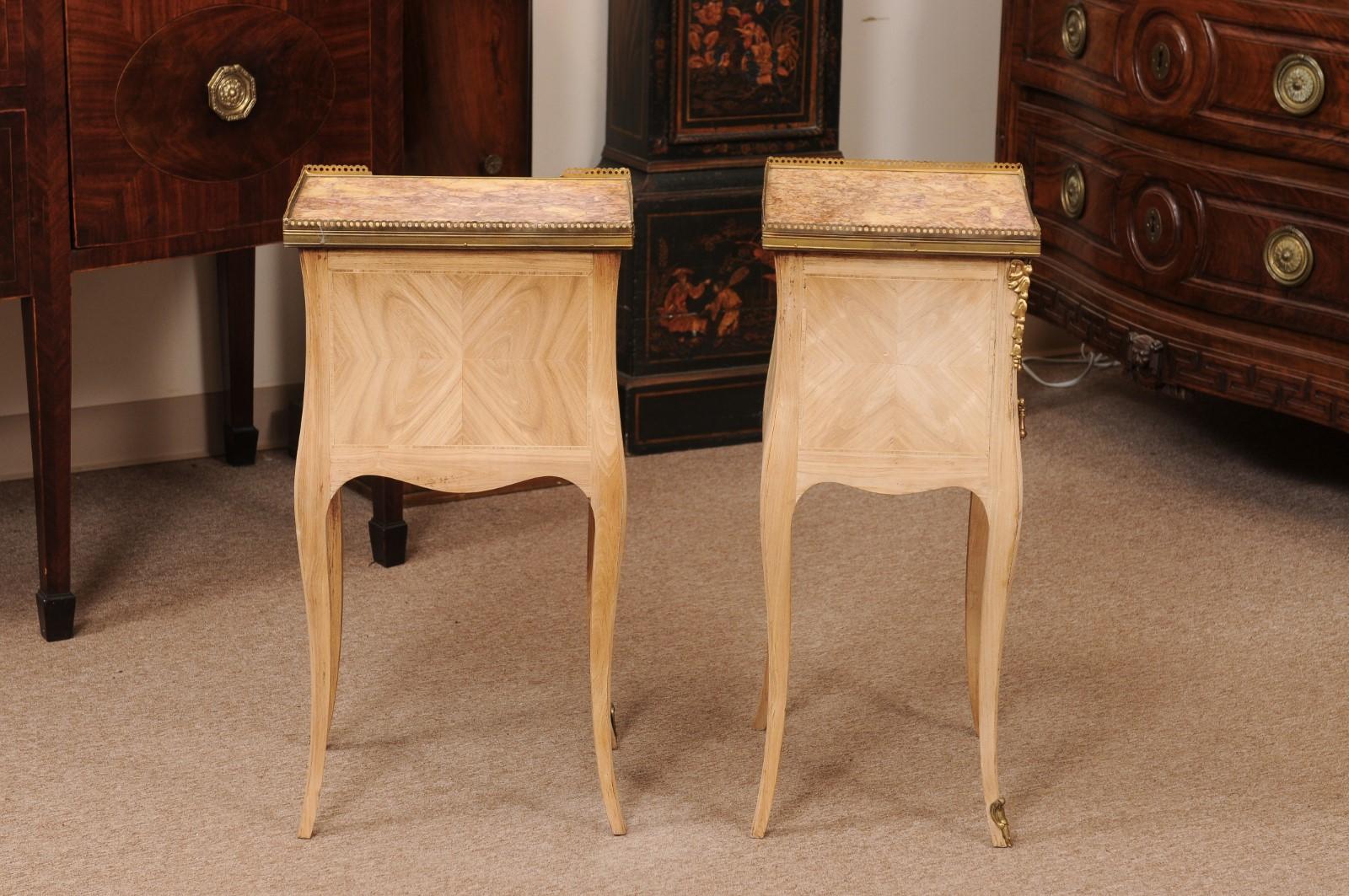 Pair of French 20th Century Louis XV Style Bleached Marble Top Chevet For Sale 8