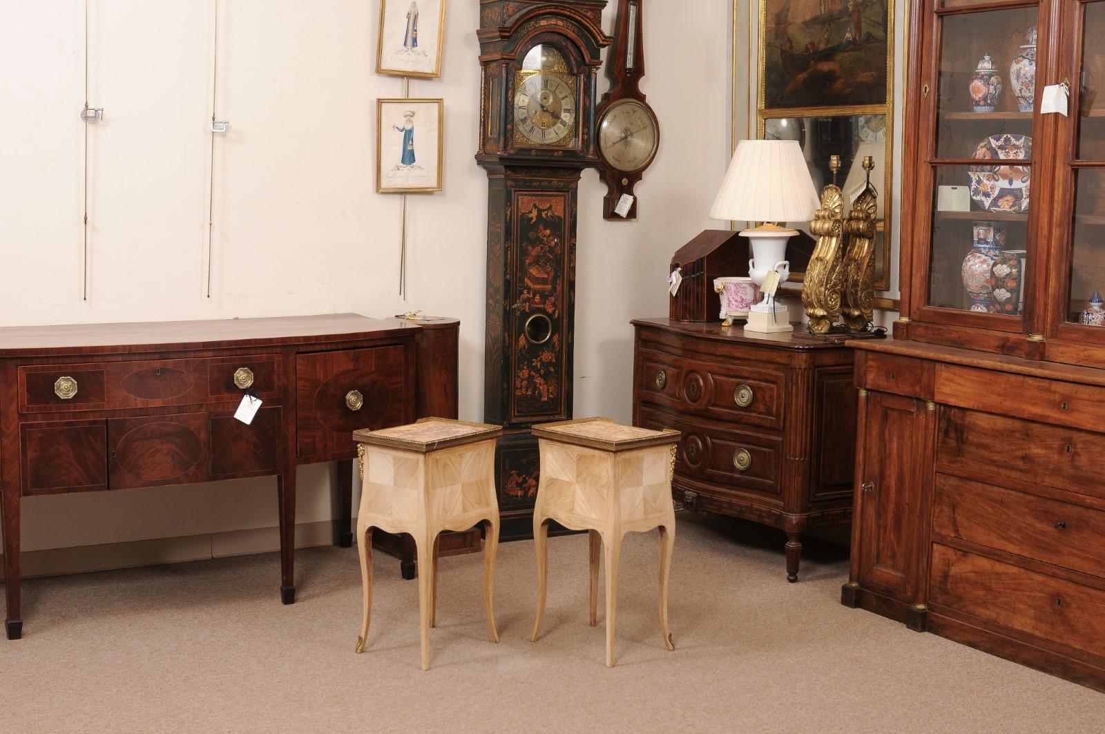 Pair of French 20th Century Louis XV Style Bleached Marble Top Chevet For Sale 9