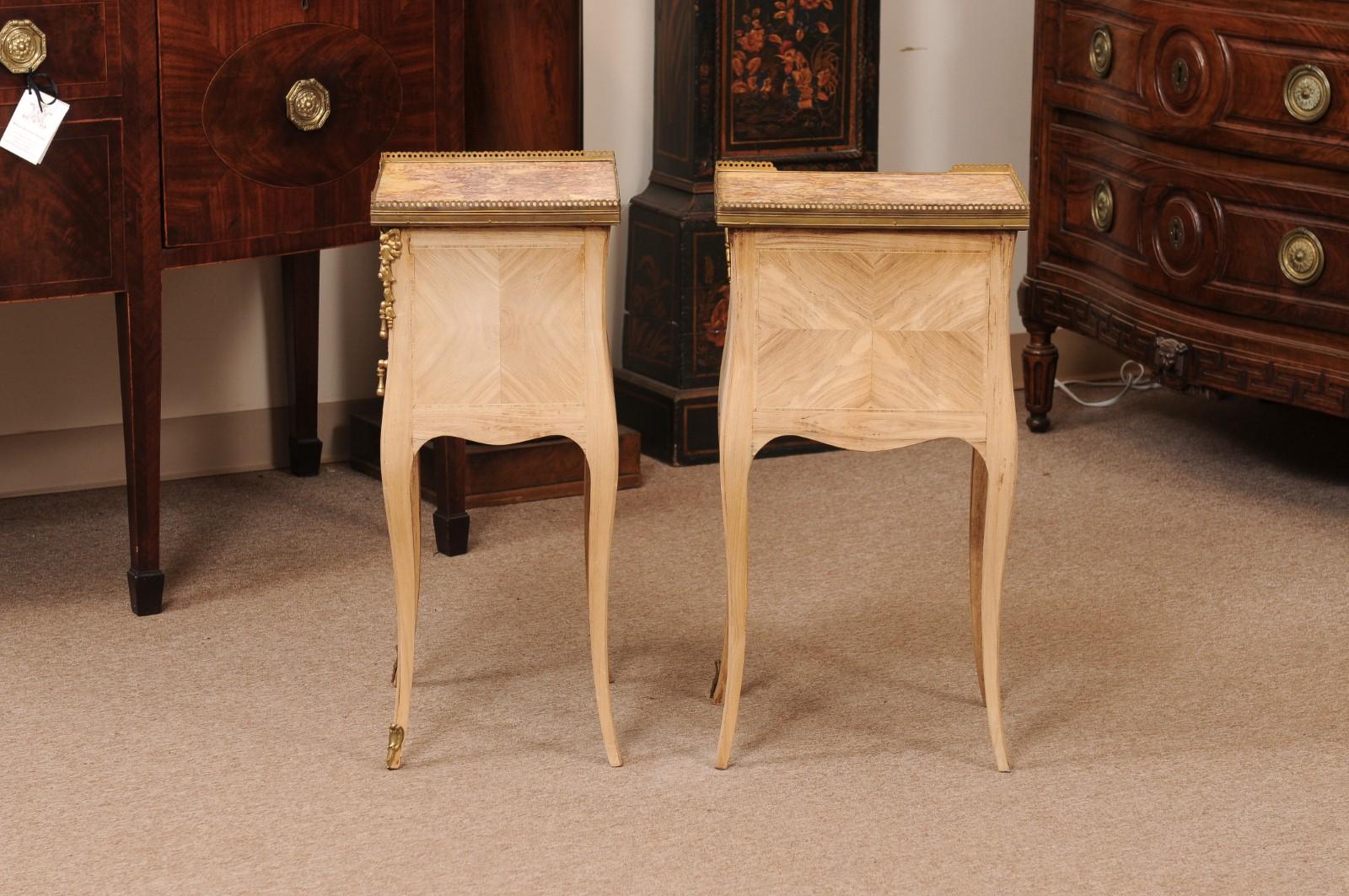 Pair of French 20th Century Louis XV Style Bleached Marble Top Chevet For Sale 10