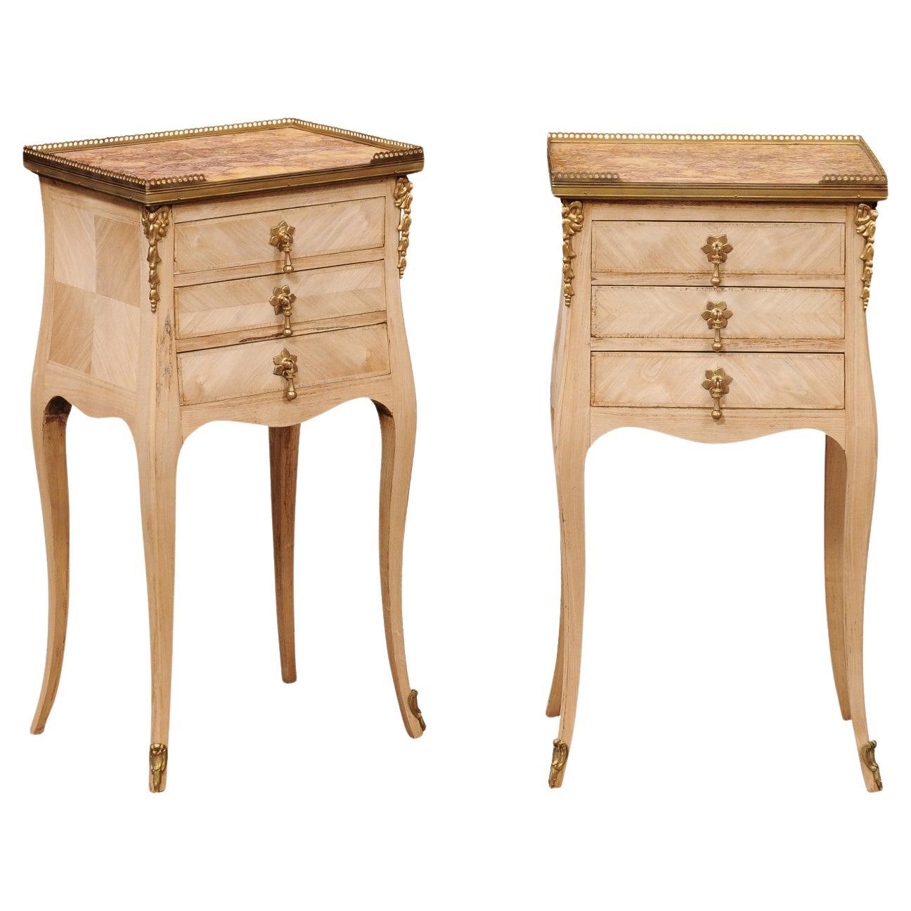 Pair of French 20th Century Louis XV Style Bleached Marble Top Chevet For Sale