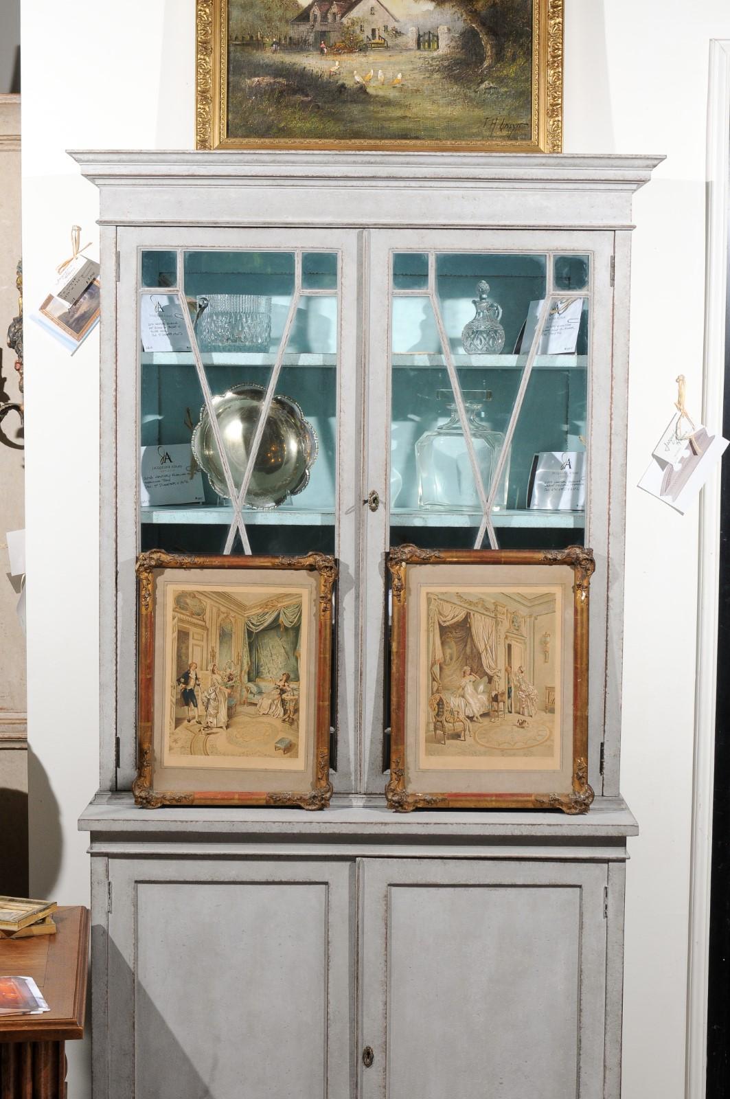 Pair of French 20th Century Louis XVI Style Genre Prints in Carved Frames In Good Condition In Atlanta, GA