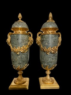 Pair of French 20th Century Louis XVI Style Marble Lidded Urns