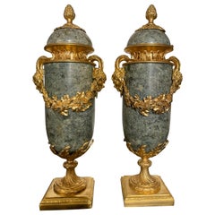 Pair of French 20th Century Louis XVI Style Marble Lidded Urns
