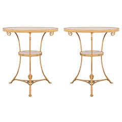 Pair of French 20th Century Louis XVI Style Ormolu and Marble Side Tables