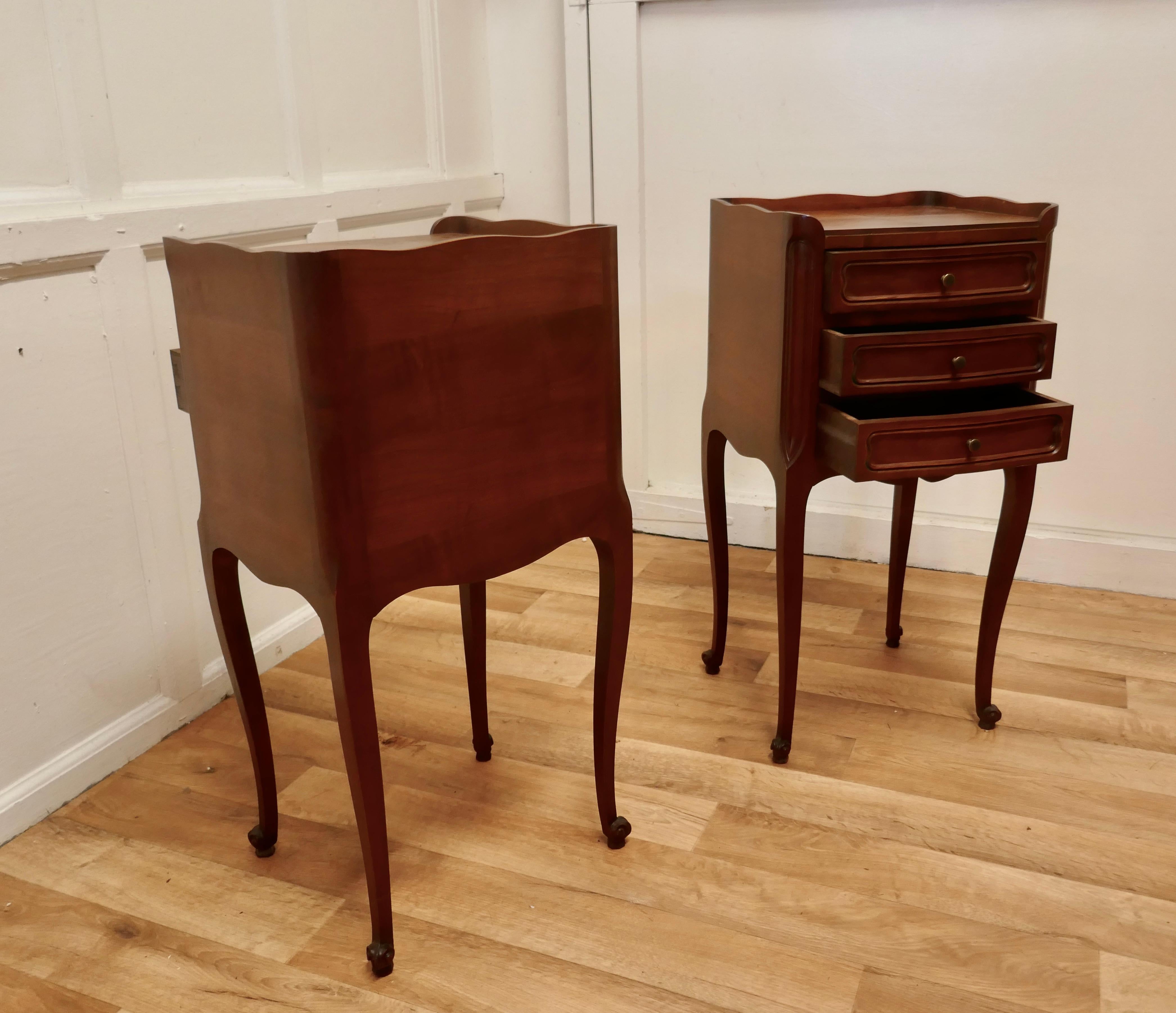 Pair of French 3 Drawer Cherry Wood Bedside Cabinets  1