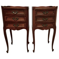 Pair of French, 3-Drawer Cherrywood Bedside Cabinets
