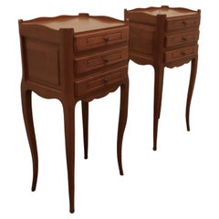 Vintage Pair of French 3 Drawer Cherry Wood Bedside Cabinets 