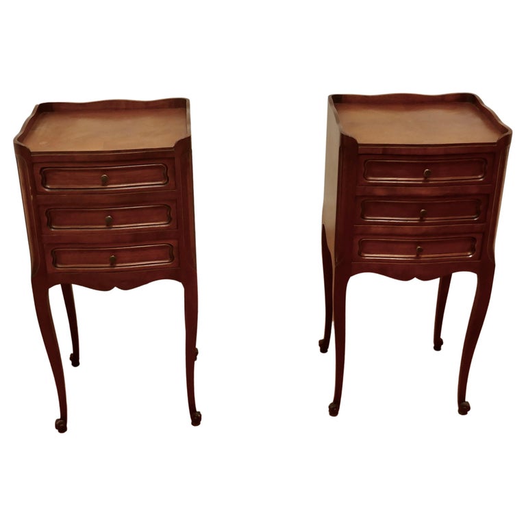 Pair of French 3 Drawer Cherry Wood Bedside For Sale at 1stDibs