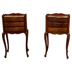 Pair of French 3 Drawer Cherry Wood Bedside Cabinets