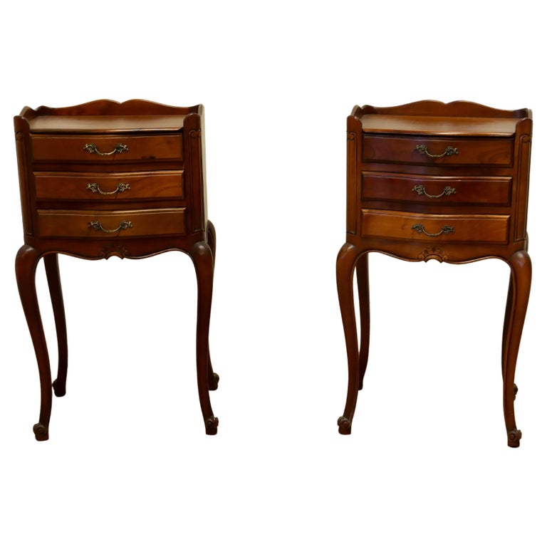 Pair of French 3 Drawer Cherry Wood Bedside at 1stDibs
