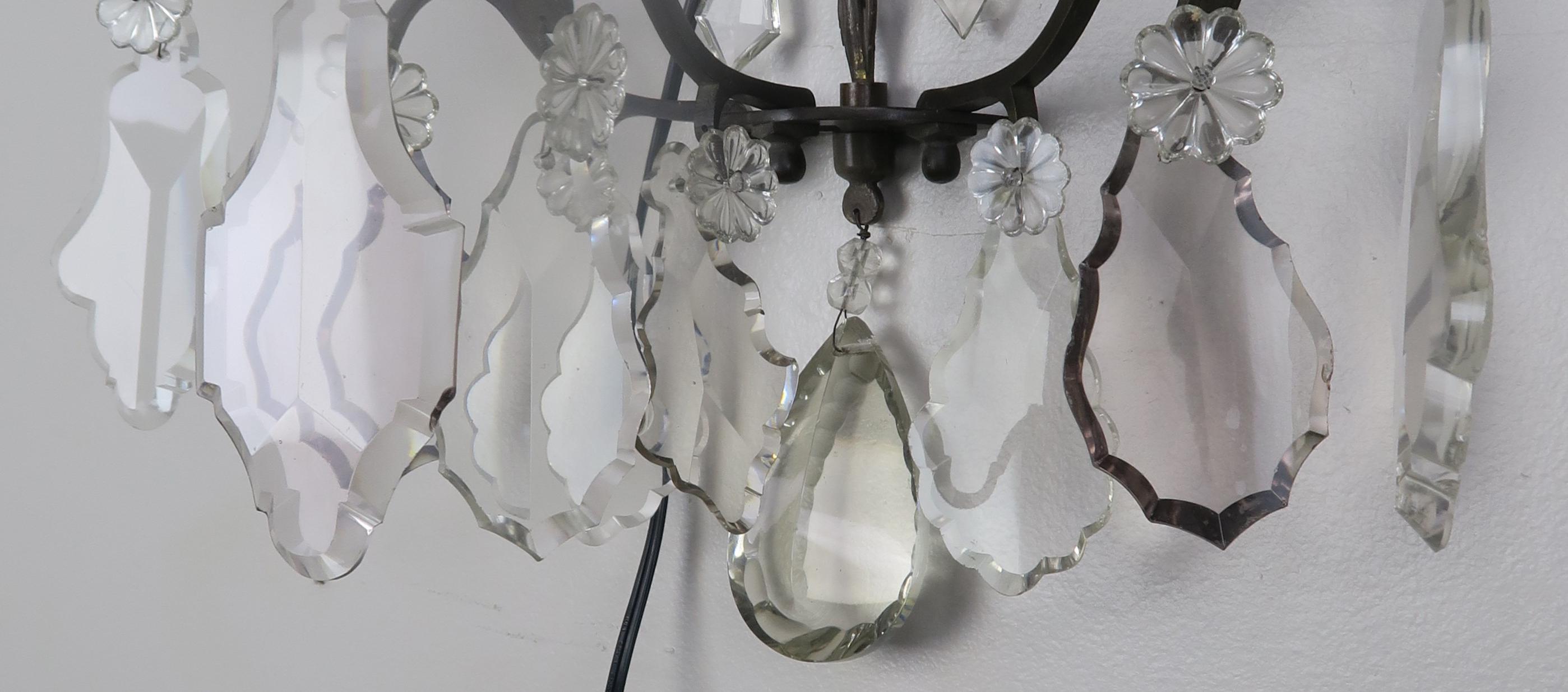 Pair of French 3-Light Crystal Sconces For Sale 4