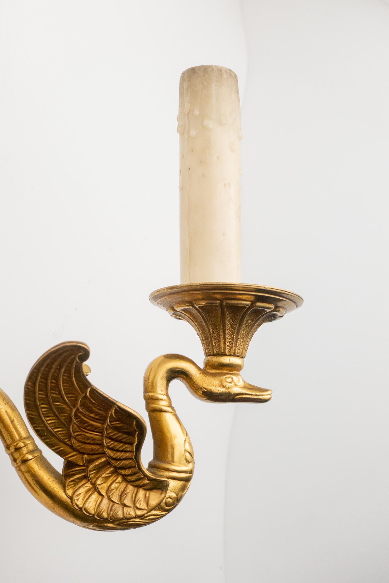 Mid-20th Century Pair of French 1940s Bronze Empire Style Swan Light Sconces