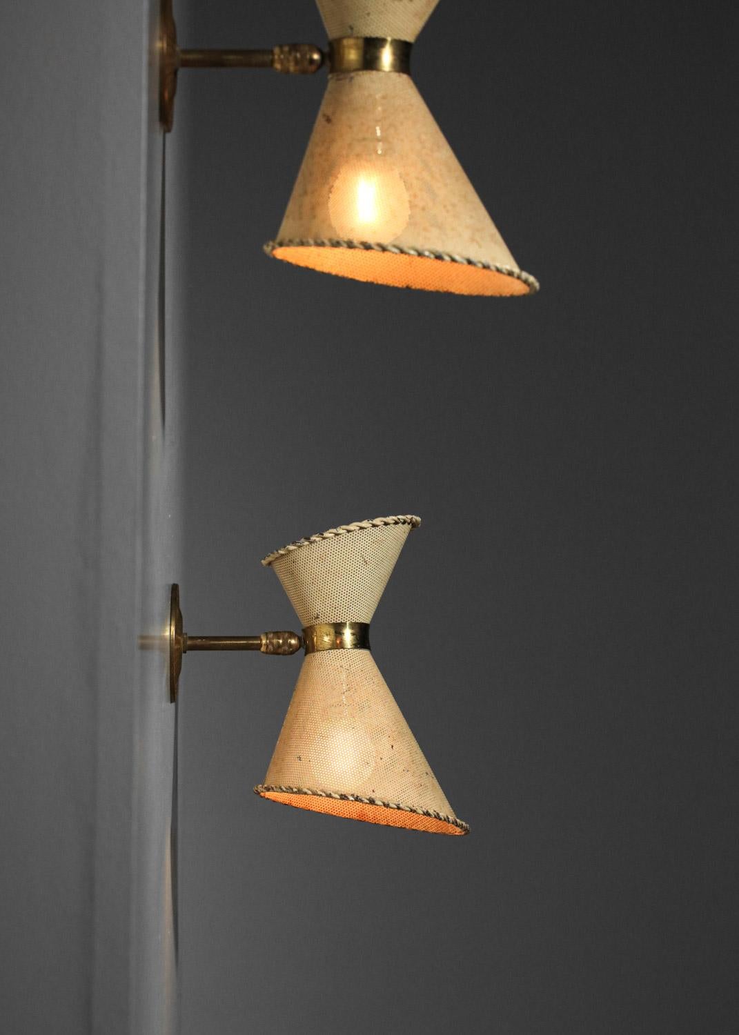 Pair of French 50's diabolo wall lights in style of Mathieu Matégot rigitulle 4