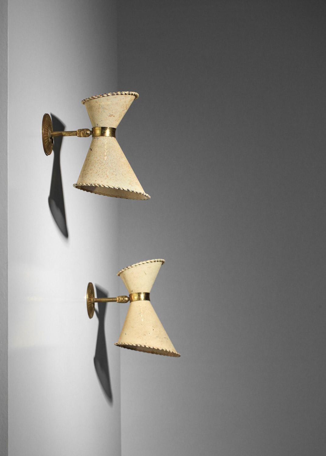 Pair of French 50's diabolo wall lights in style of Mathieu Matégot rigitulle 5